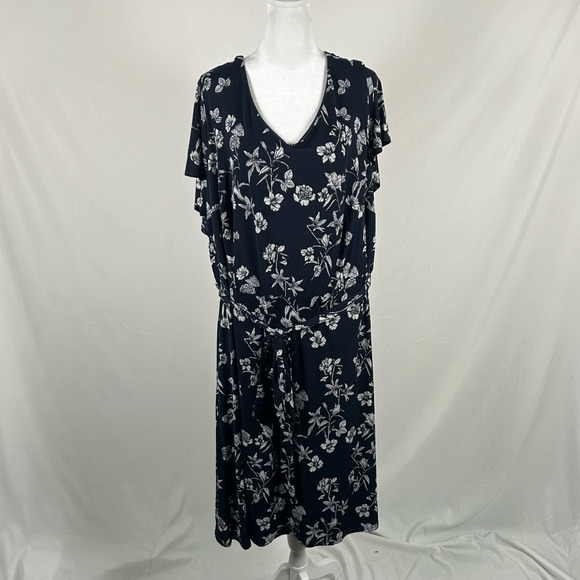 NEW Stitchfix 41 Hawthorn Navy Short Sleeve Dress 3X Romantic Flutter V-Neck - Picture 1 of 7